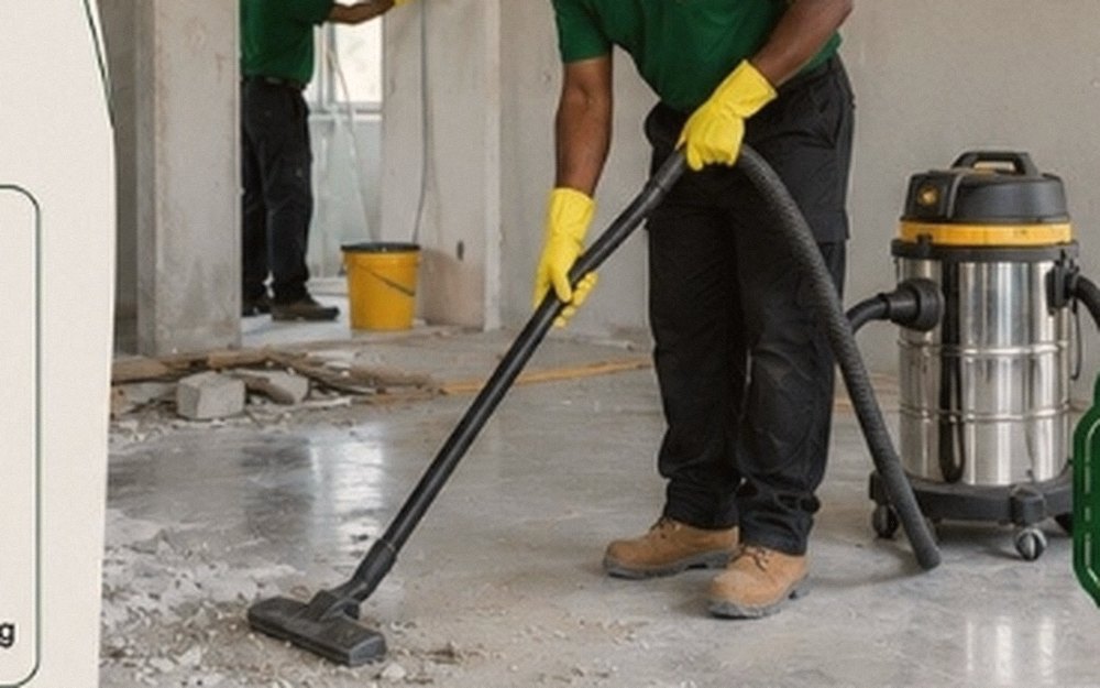 Cleaner removing dust and debris from a construction site
